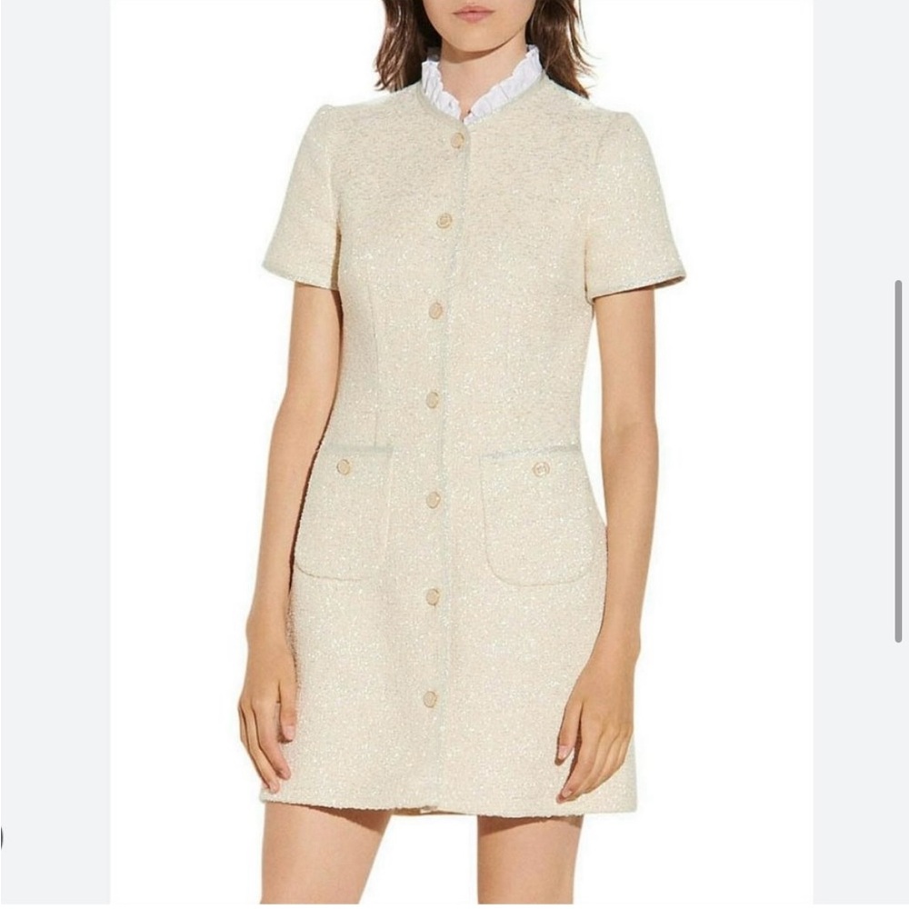 Sandro Metallic Ivory Tweed Dress